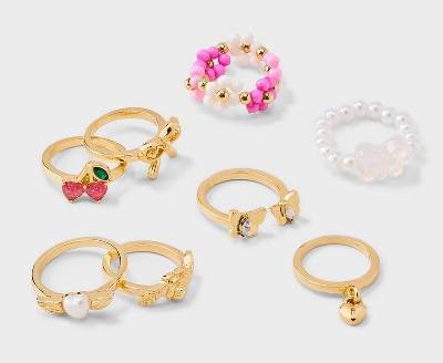 Girls' 8pk Flower and Butterfly Ring - art class™: Acrylic Band Rings, Size 5, 20mm Diameter