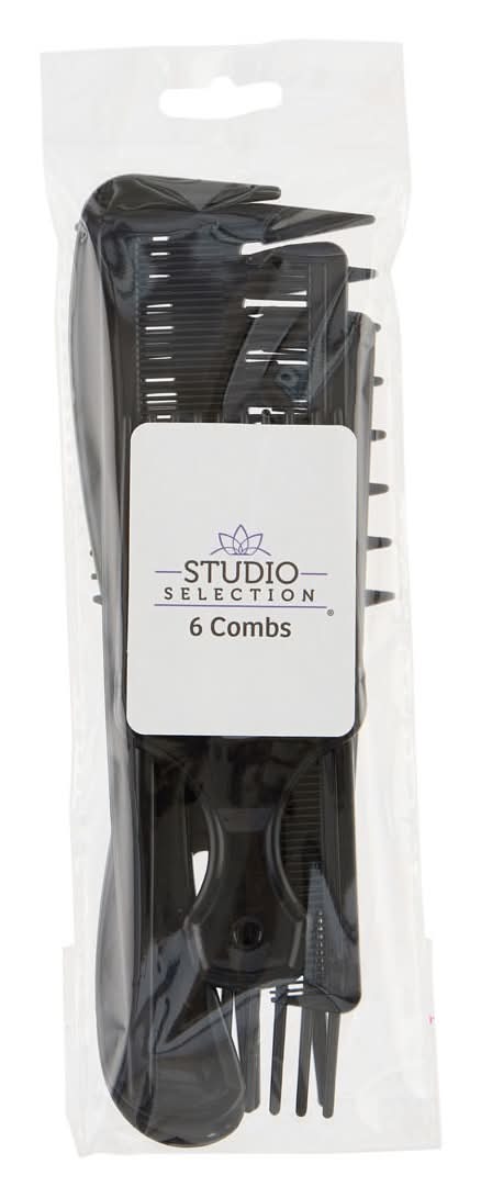Studio Selection Black Plastic Styling Comb Set 6 Ct