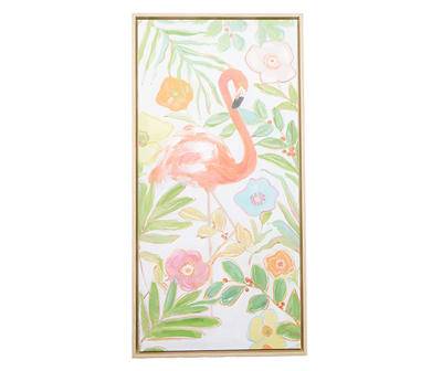 Flamingo & Floral Framed Art Canvas, (12" x 24")