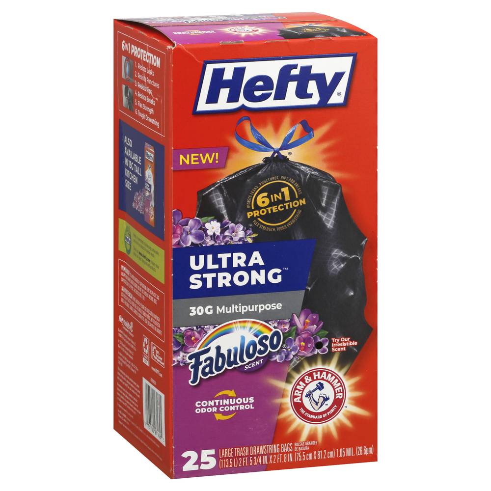 Hefty Fabuloso Ultra Strong Drawstring 30 Gallon Multipurpose Fabuloso Scent Large Trash Bags