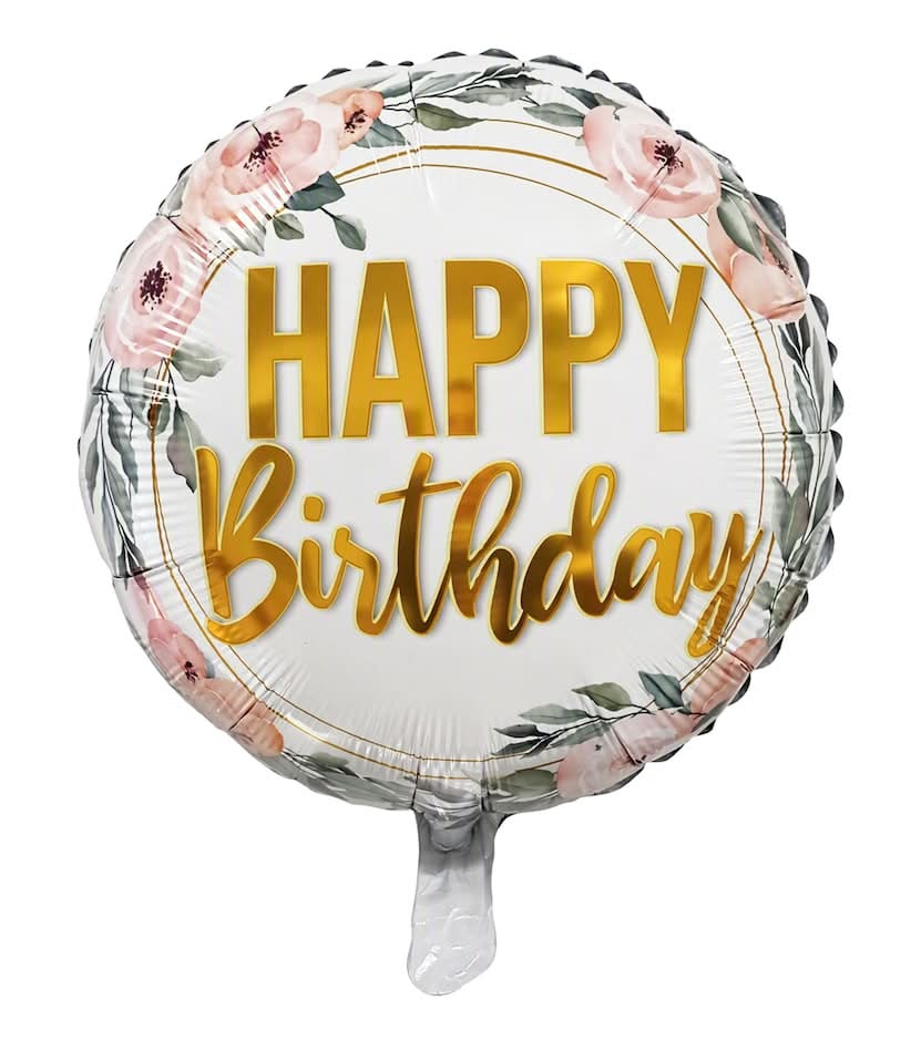 Floral Happy Birthday Foil Balloons, 18 in, Assorted