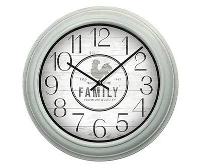 "Family" Rooster White Frame Wall Clock