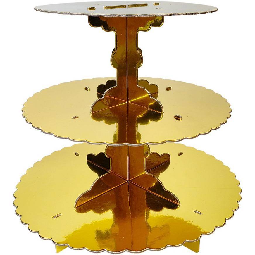 Party City Tiered Cardboard Cupcake Stand (11.5in x 14.25in/gold)