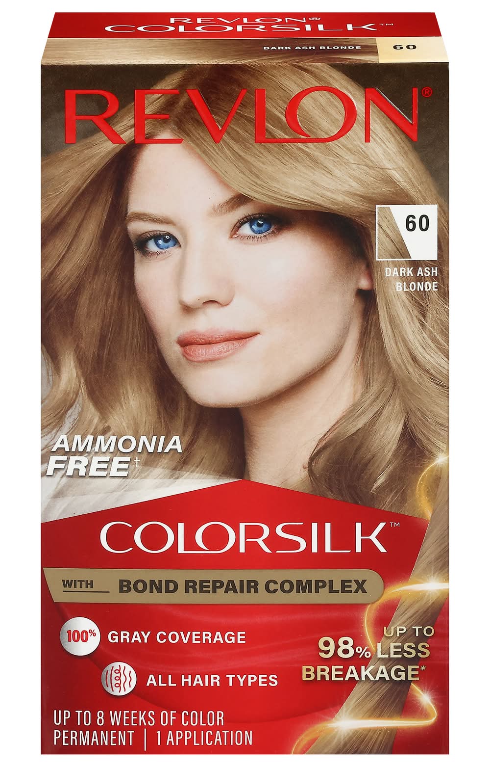Revlon Colorsilk Beautiful Permanent Hair Color, 60 Dark Ash Blonde (8 oz, 4 ct)