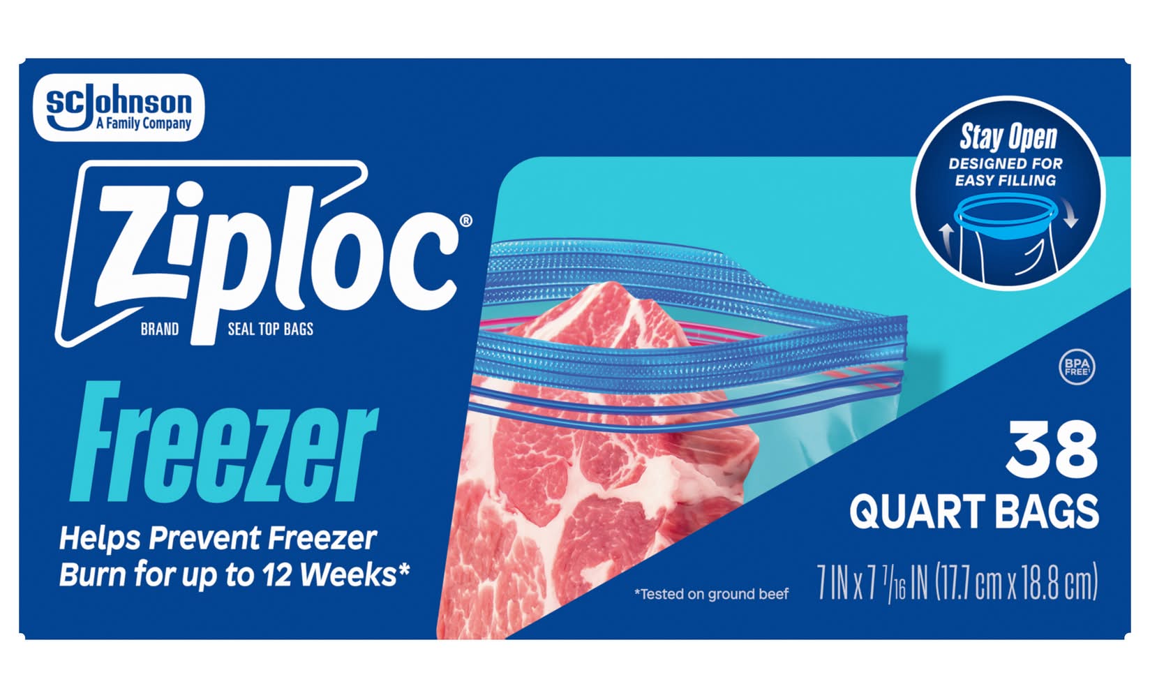 Ziploc Freezer Seal Top Bags 1 Qt, 7x7 7/16 in (38 ct)