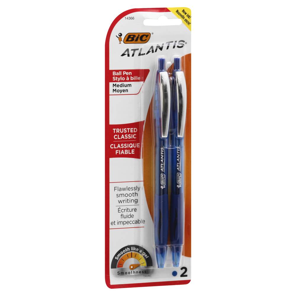 Bic Atlantis Medium Trusted Classic Blue Ball Pens (2 ct)