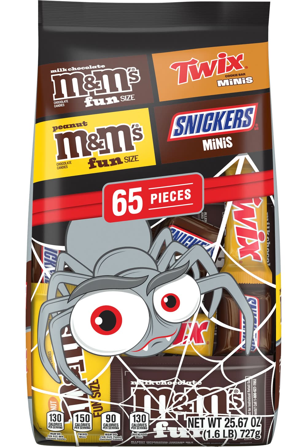 M&M's Milk Chocolate Peanut & Halloween Candy Variety Bulk, Assorted (25.26 oz, 65 ct)