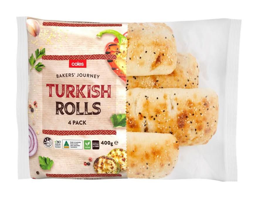 Coles Bakery's Journey Turkish Rolls (400g, 4 pack)