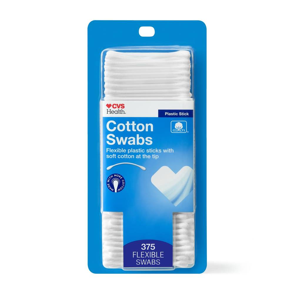 Cvs Health Cotton Swabs Flexible Plastic Sticks, 375 Ct