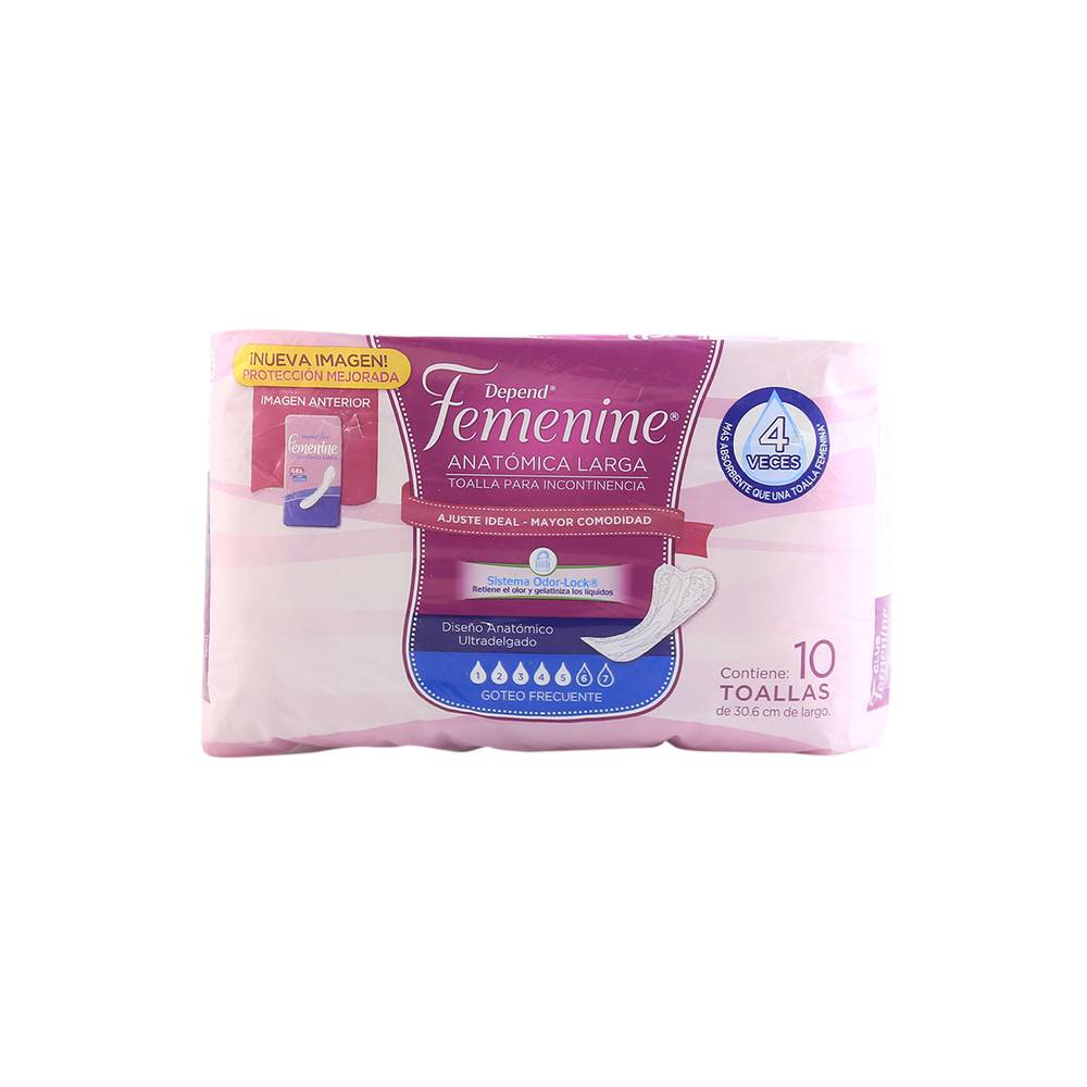 Depend toalla femenine para incontinencia (paquete 10 piezas)