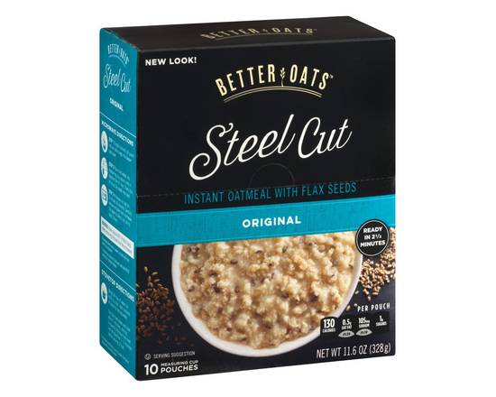 Better Oats · Steel Cut Original Instant Oatmeal with Flax Seeds (11.6 oz)