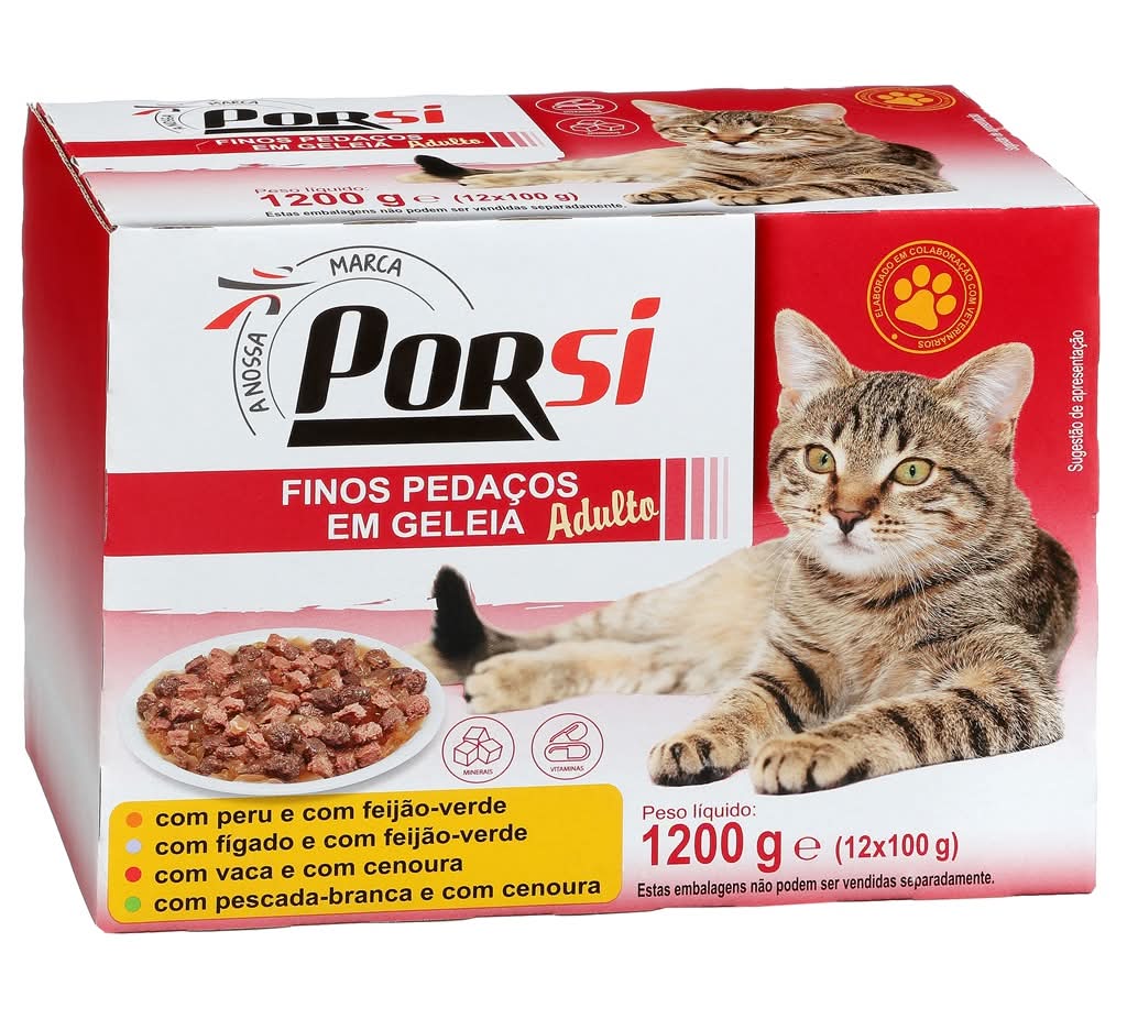 Porsi - Comida húmida para gato carnes e legumes com geleia, embalagem de 1.2 kg