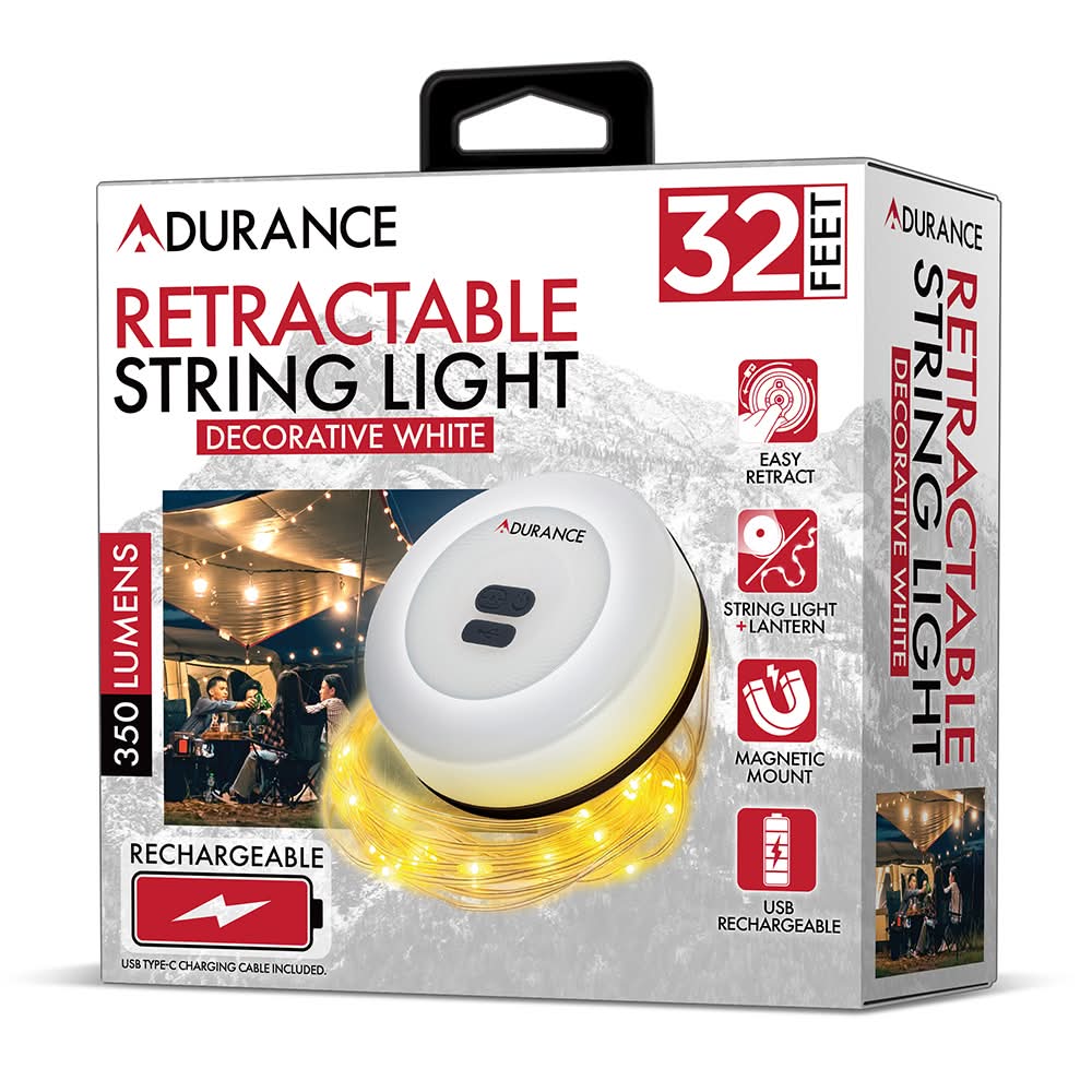 Adurance 32' Retractable Rechargeable String Light, White | Camping World