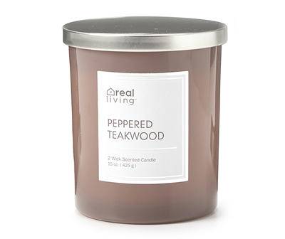 Real Living Peppered Teakwood 2 Wick Glass Jar Candle (light brown)