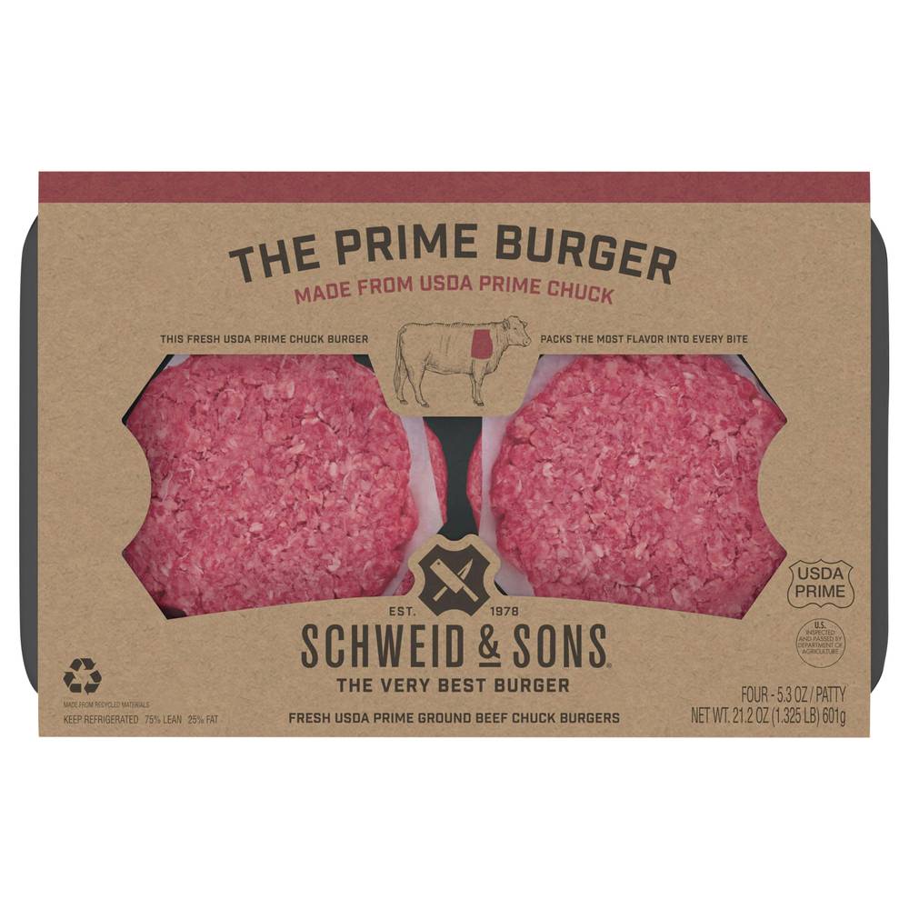 Schweid & Sons The Prime Ground Beef Chuck Burgers (1.32 lbs)