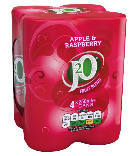 J2O Apple & Raspberry, Still Fruit Blend Juice Drink (4 x 250ml)
