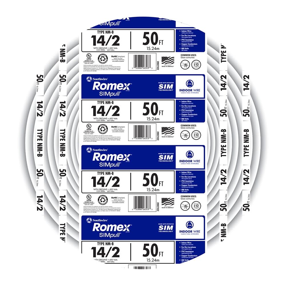 Southwire 50-ft 14 / 2 / Romex SIMpull Solid Indoor CU NM-B Individual pack ( By-the-roll )