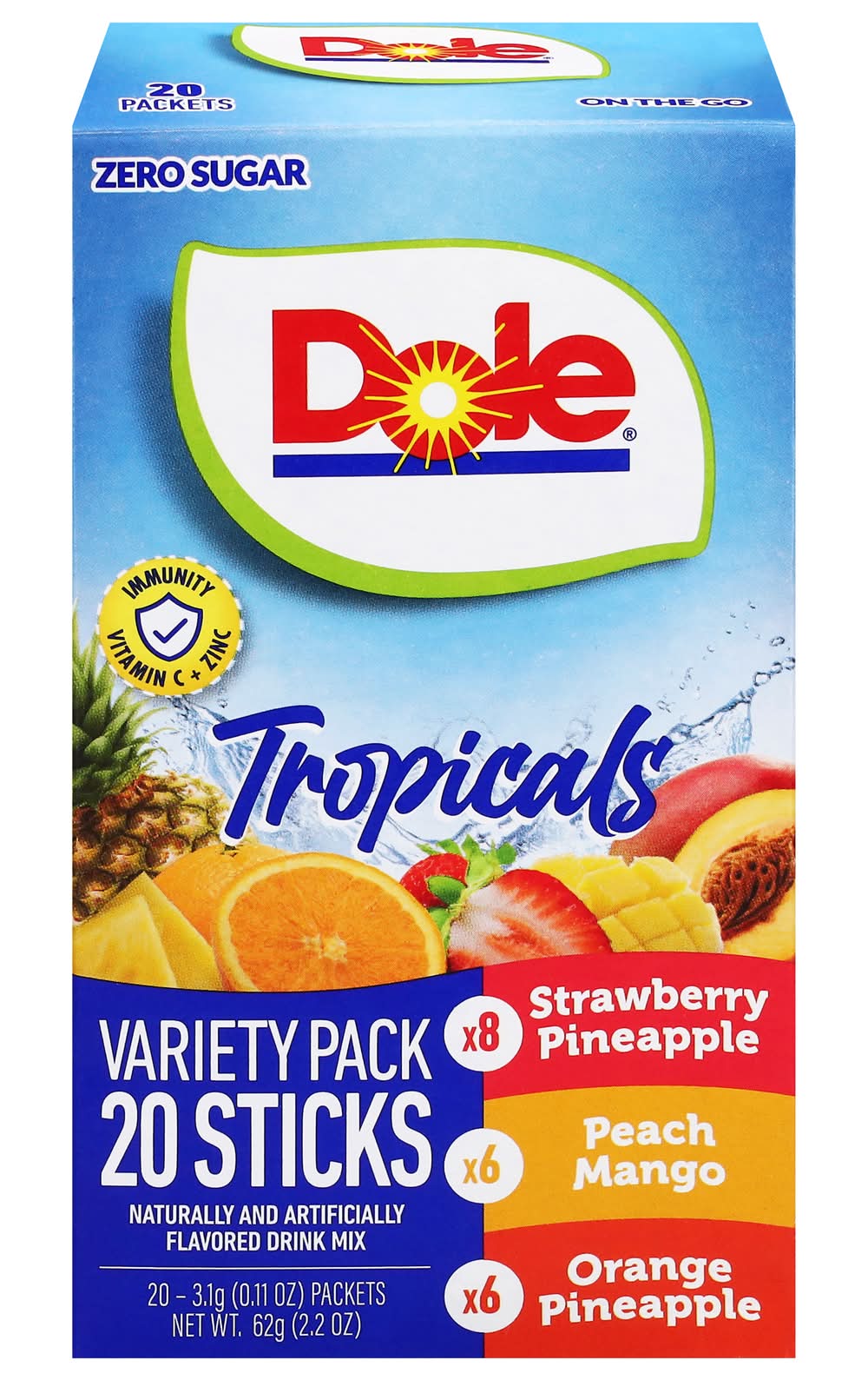 Dole Tropical Powder Drink Mix Variety pack, Assorted (30 x 0.11 oz)