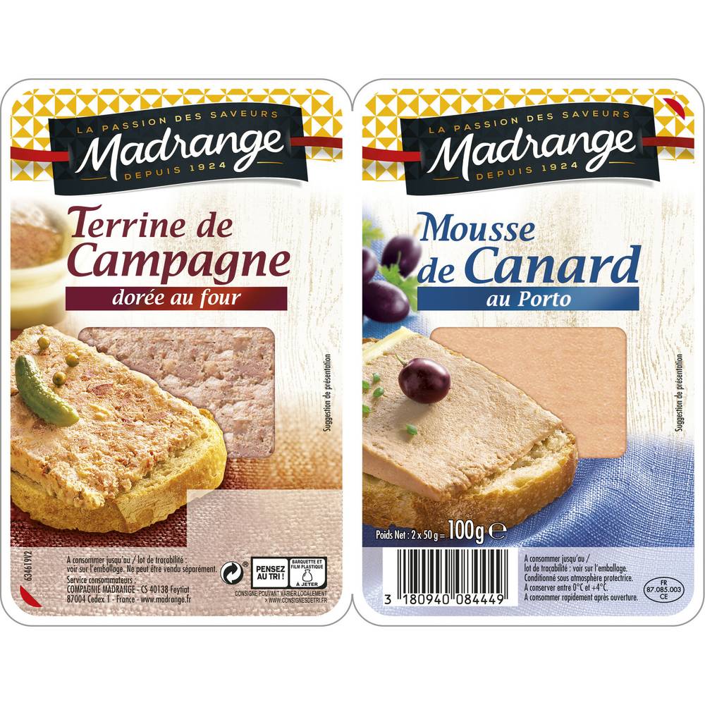 Madrange - Terrine de campagne dorée au four et mousse de canard au porto