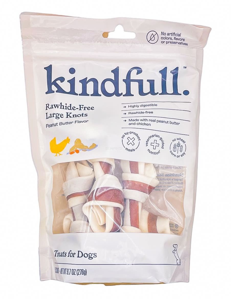 Kindfull Rawhide Free Large Knots Dog Treats, Peanut Butter-Chicken (9.7 oz, 5 ct)