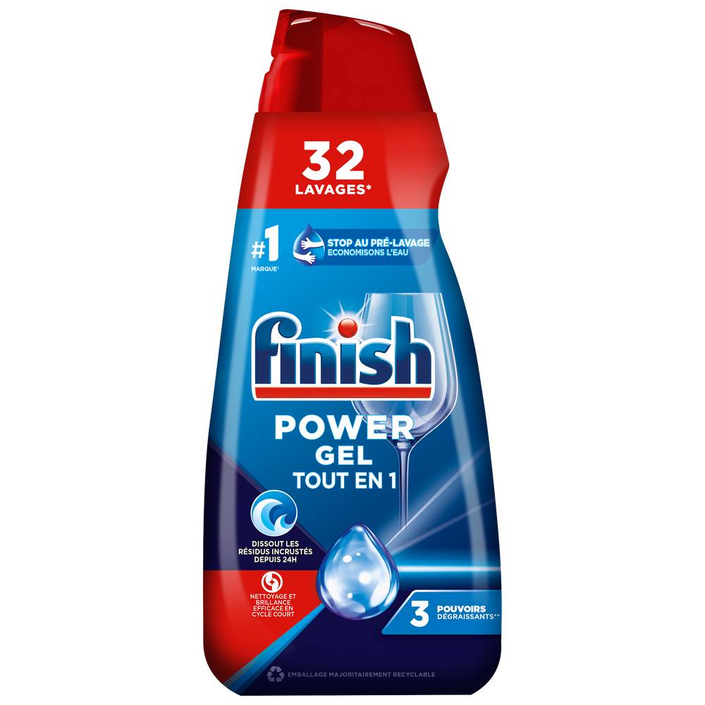 Finish - Gel lave-vaisselle power tout en 1, 32 lavages (1L)