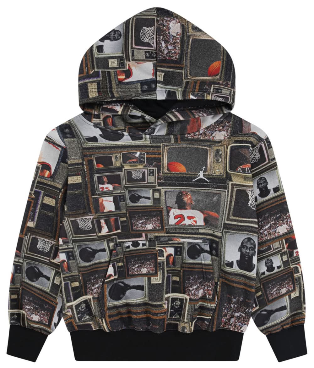 Jordan Kids' Brooklyn Printed Fleece Pullover Hoodie (Black, S)