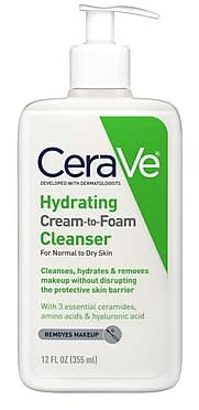 CeraVe Hydrating Cream to Foam Face Wash & Cleanser for Dry Skin, 12 oz. (S3964003)