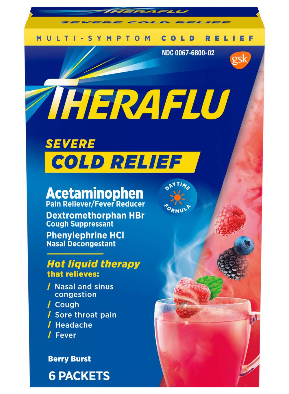 Theraflu Daytime Berry Severe Cold & Cough, Berry Burst (3.2 oz, 6 ct)