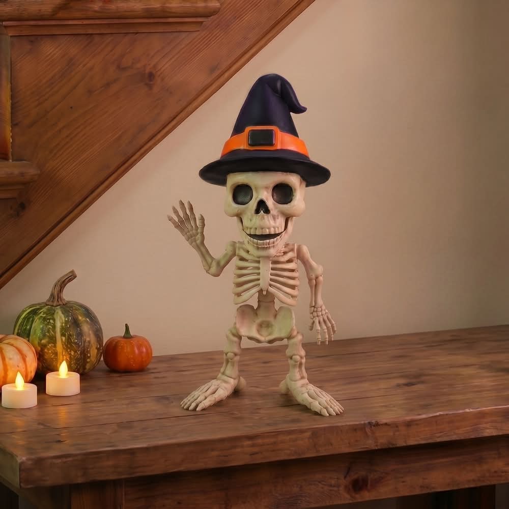 Haunted Living 13-in Skeleton with Witch Hat Halloween Decoration