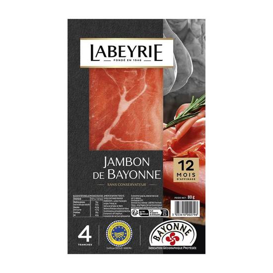 Jambon de Bayonne 4 tranches Labeyrie 80g