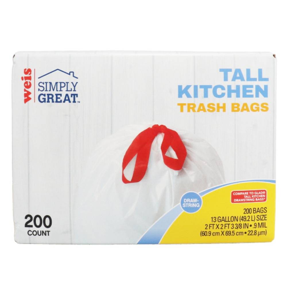 Weis Simply Great Tall Kitchen Trash Bags 13 Gallon Drawstring