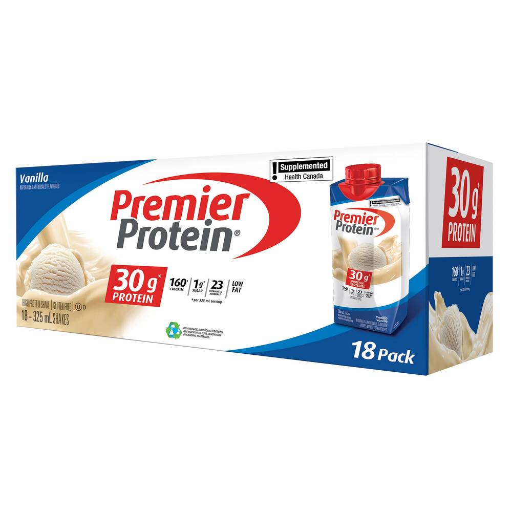 Frappé Hyperprotéiné Premier Protein, Vanille, 18 × 325 Ml