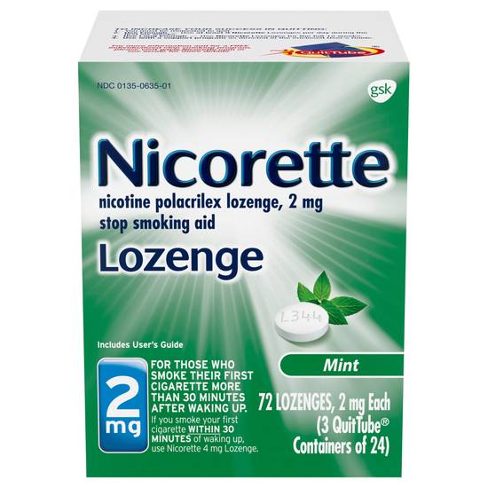 Nicorette Nicotine Lozenges To Stop Smoking Mint Flavor 2 mg (72 ct)