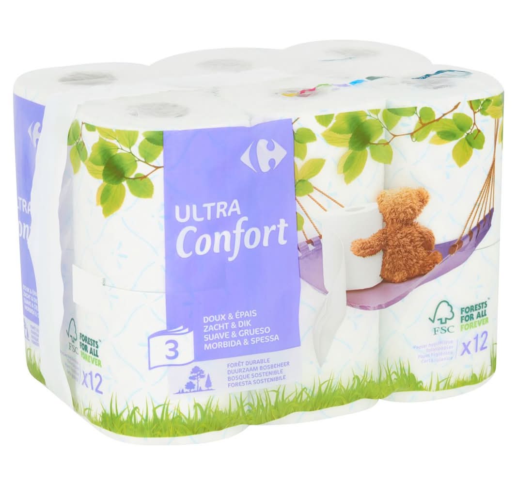 Carrefour Ultra Confort 3-Laags met motieven 12 Rollen