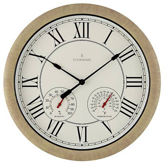 Everhome™ 26-Inch Indoor/Outdoor Wall Clock with Temperature and Humidity in Rattan/Natural