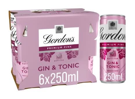 Gordon's Raspberries- Strawberries, Premium Pink Gin & Tonic Ready To Drink (6 x 250ml)