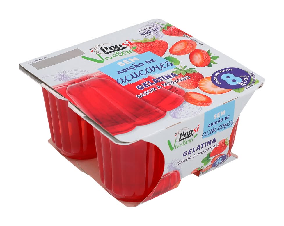 Porsi Viva Bem - Gelatina de Morango 8kcal, embalagem de 4x100g