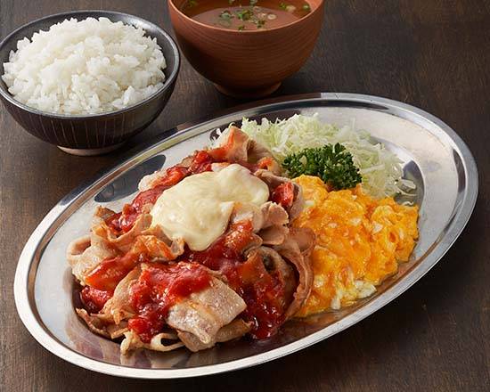 トマチーとんたま定食ダブル(スープ付き) Double Tomato & Cheese Grilled Pork & Egg Set Meal (with Soup)