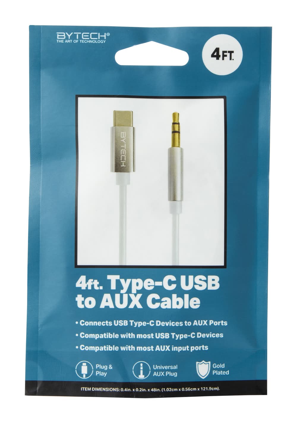 4ft USB-C To Aux Cable White
