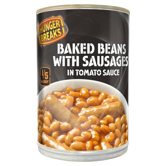Hunger Breaks Baked Beans With Sausages in Tomato Sauce