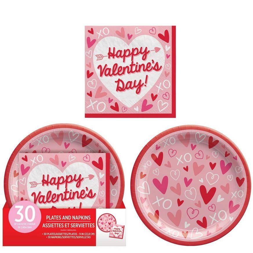 Valentine's Day Paper Lunch Plates (9in, 30ct) Napkins (6.5in, 30ct)