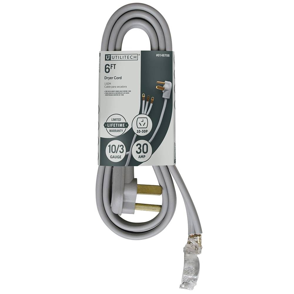 Utilitech Appliance Cord 6-ft 30-Amp 3-Prong Gray Dryer Appliance Power Cord | UTD100306