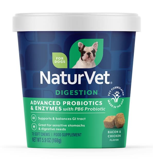 NaturVet Hickory Smoked Bacon Flavor, Advanced Probiotics & Enzymes Digestion Supplement for Dogs, 5.9 oz., Count of 70