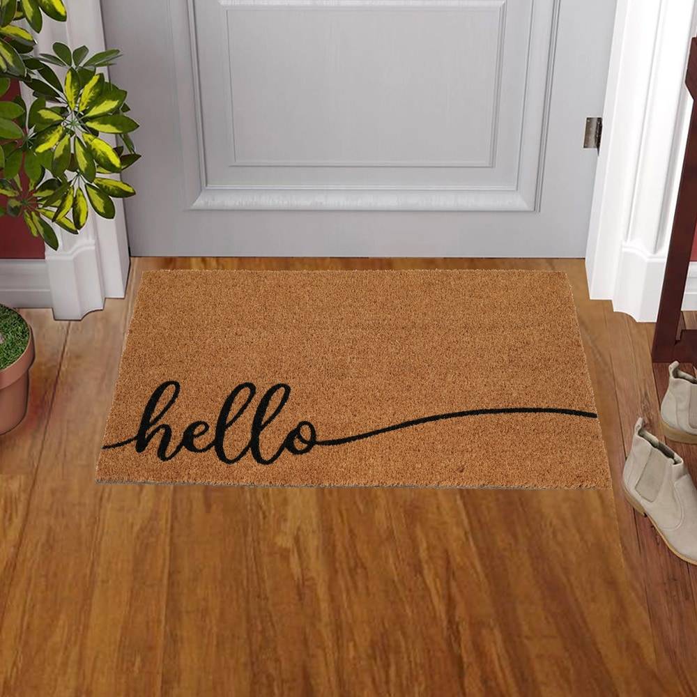 Style Selections 1-1/2-ft x 2-1/2-ft Natural Coir/Vinyl Rectangular Indoor or Outdoor Decorative Door Mat | WG-1830-HLOCURSIV