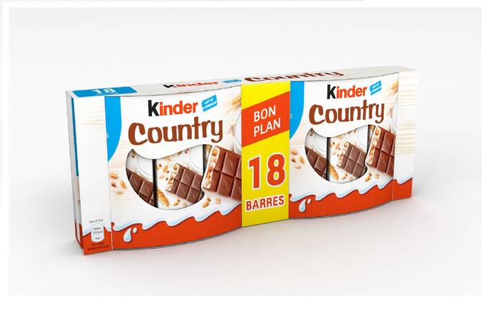 Kinder - Country barres de céréales enrobées de chocolat (18 pièces)