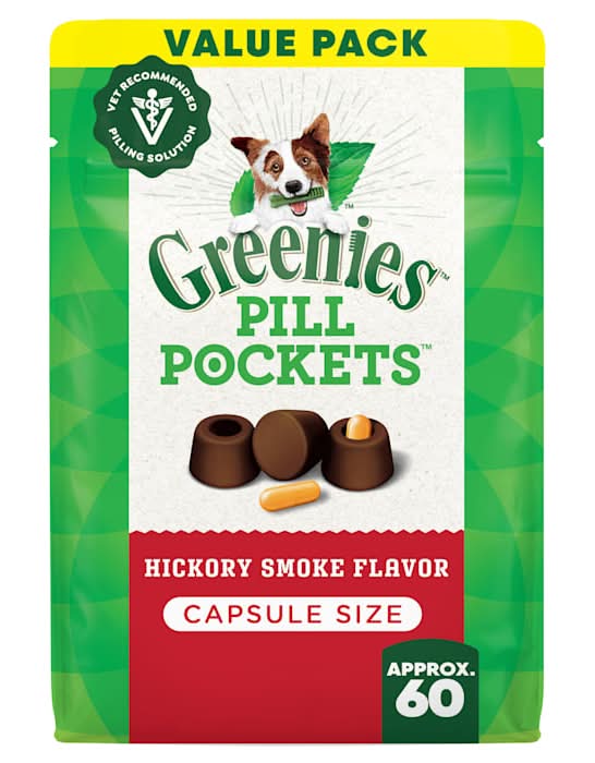 Greenies Pill Pockets Hickory Smoke Flavor Large Size Soft Dog Treats, 15.8 oz., Count of 60