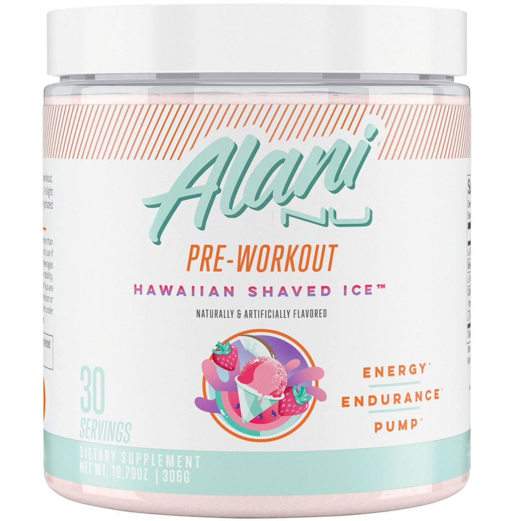 Alani Nu Pre Workout Supports Energy Supplement, Hawaiian Shaved Ice (10.79 oz)