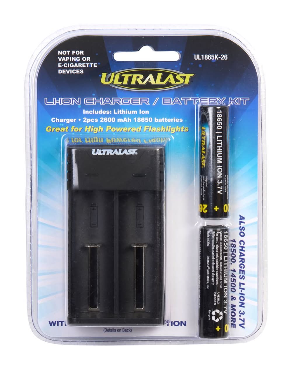 Ultralast Lithium Ion 18650 3.7 V 2600 Mah Rechargeable Batteries And Charger Set Ul1865K-26 3 Pk