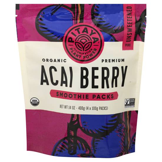 Pitaya Organic Premium Unsweetened Acai Berry Smoothie packs (4 ct)