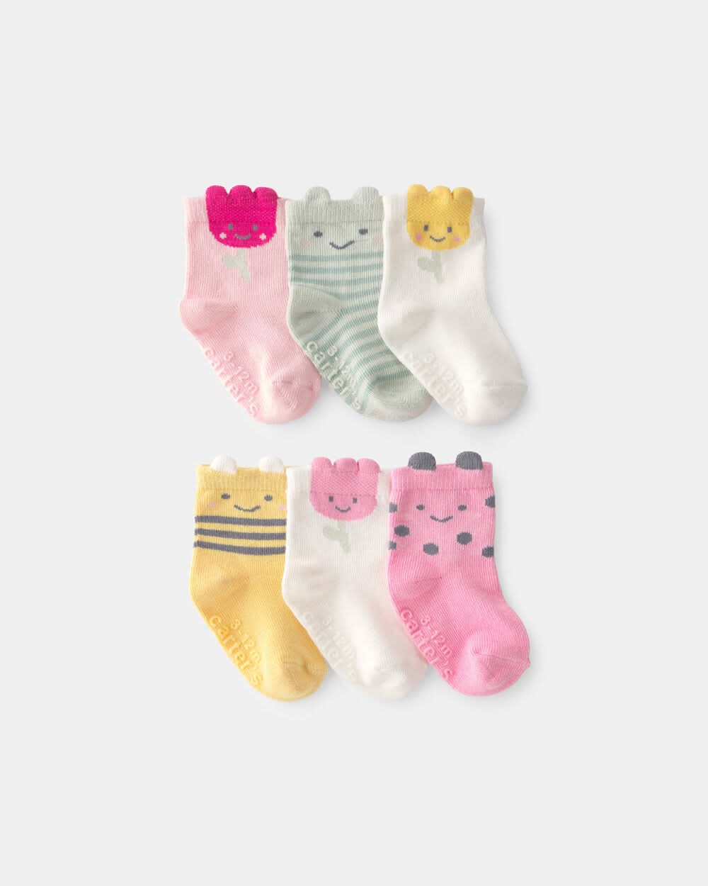 Baby Girl 6-Pack Floral Critter Socks - Pink/Yellow - Multi - 0-3M